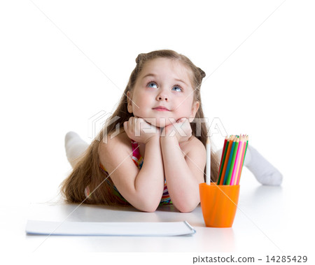 dreamy child girl with pencils 14285429