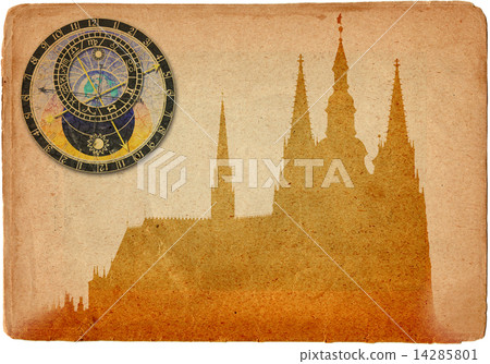 Prague castle and Cathedral of St Vitus in grunge style Prague castle and Cathedral of St Vitus in grunge style 14285801