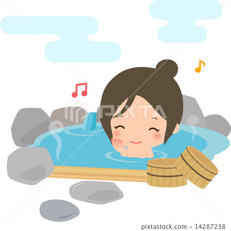 A smiling woman immersed in a rock bath 14287238