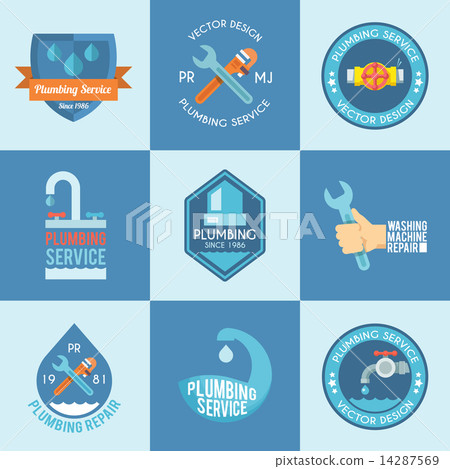 Plumbing labels icons set 14287569