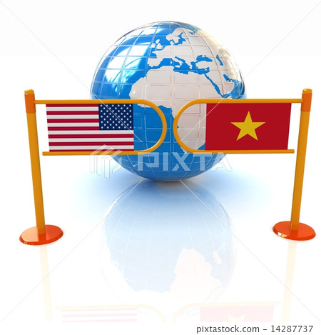 Three-dimensional image of the turnstile and flags of USA and Vi 14287737