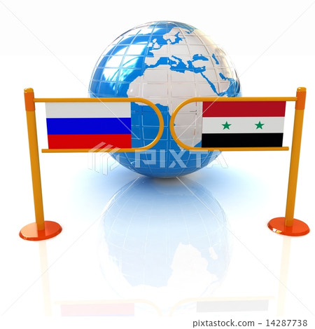 Three-dimensional image of the turnstile and flags of Russia and 14287738