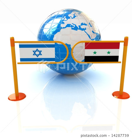 Three-dimensional image of the turnstile and flags of Israel and 14287739
