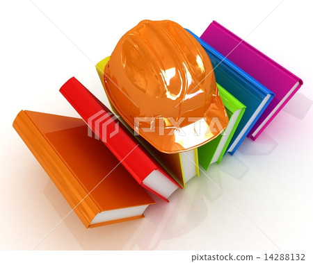 Colorful books and hard hat 14288132