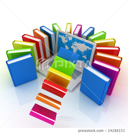 Colorful books flying and laptop Colorful books flying and laptop 14288151