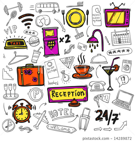 Hotel service icons doodle sketch 14289872