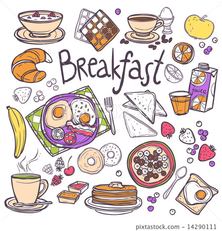 图库插图: breakfast icons set