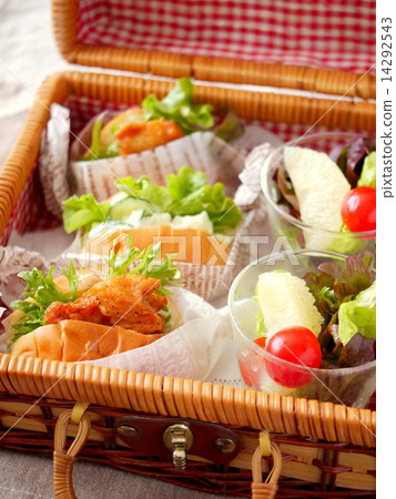 Roll pan sand and salad lunch box (vertical position high angle) 14292543