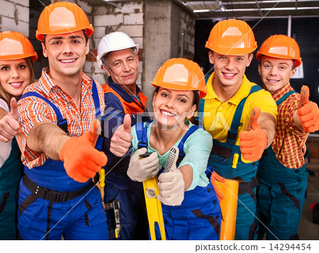 Group people in builder uniform. Group people in builder uniform. 14294454