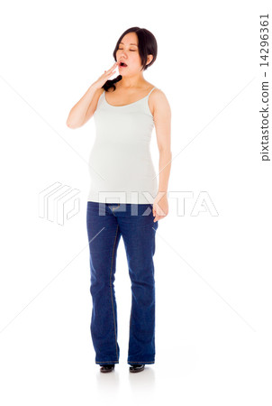 Pregnant asian woman isolated on white tired yawning Pregnant asian woman isolated on white tired yawning 14296361