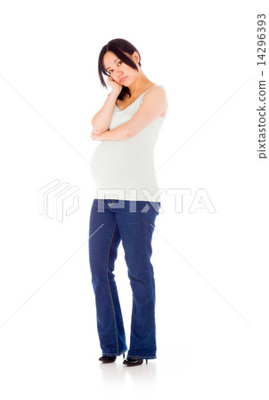 Pregnant asian woman isolated on white boredom 14296393