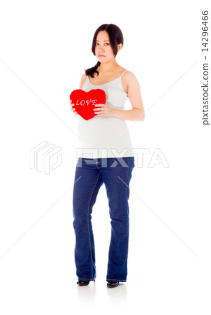 Pregnant asian woman isolated on white in love 14296466