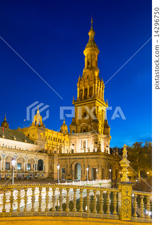Tower of Plaza de Espana in evening. Seville Tower of Plaza de Espana in evening. Seville 14296750