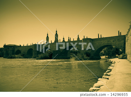 Old stone bridge. Imitation of vintage image Old stone bridge. Imitation of vintage image 14296935