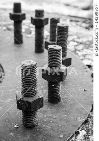 Big black steel bolts and nuts in a circle 14299957