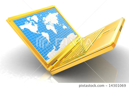 Map Golden Computer Gold laptop with world map on screen - Stock Illustration [14301069 ...
