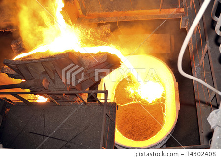Molten hot steel pouring 14302408