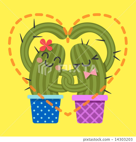 loving couple of cactus arm in arm loving couple of cactus arm in arm 14303203