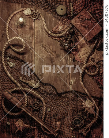 Sea concept on a wooden table background 14307576
