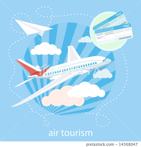 Detailed airplane flying through clouds in the blue sky 14308047