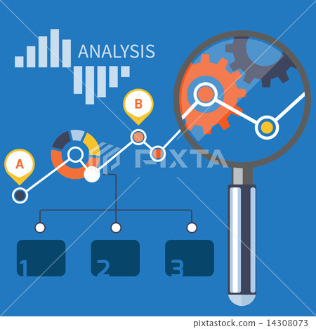Growth chart with magnifying glass focusing 14308073