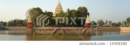 Traditional Hindu temple on lake in the city center, South India, Kerala, Madurai Traditional Hindu temple on lake in the city center, South India, Kerala, Madurai 14308380