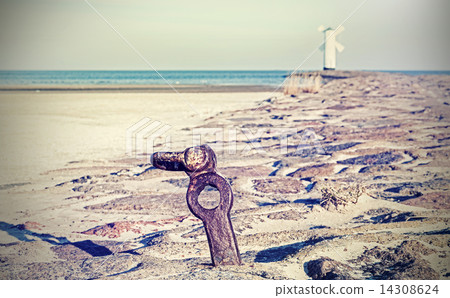 Seaside on cross processed retro style picture. Seaside on cross processed retro style picture. 14308624