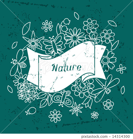 Card with beautiful simple flowers, beetles and butterflies 14314300