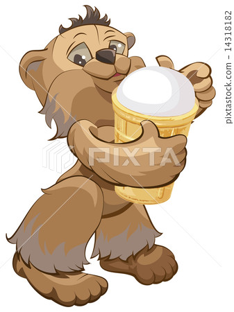 Brown bear holding white ice cream cone 14318182