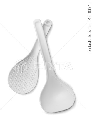 Two White Rice Ladles Isolated on White Background 14318354