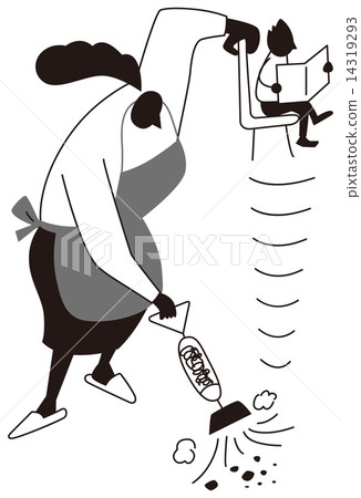 A woman cleaning her husband sitting 14319293
