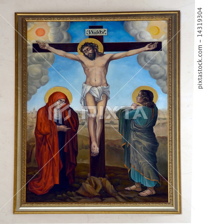 Crucifix. Fresco in Armenian Church of St Catherine in Saint-Petersburg, Russia Crucifix. Fresco in Armenian Church of St Catherine in Saint-Petersburg, Russia 14319304