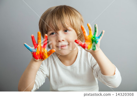 hands painted in colorful paints hands painted in colorful paints 14320308