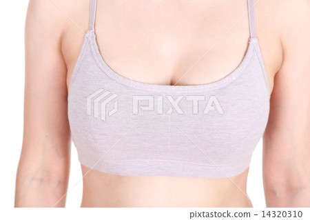 woman's chest in her sports bra woman's chest in her sports bra 14320310