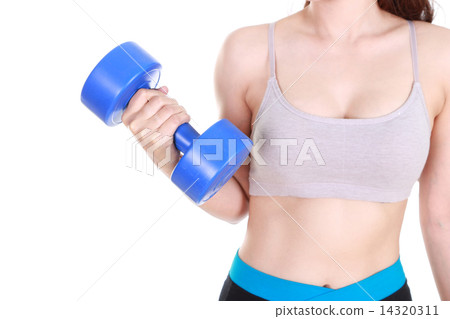 Close up of sporty young woman training with dumbbell Close up of sporty young woman training with dumbbell 14320311