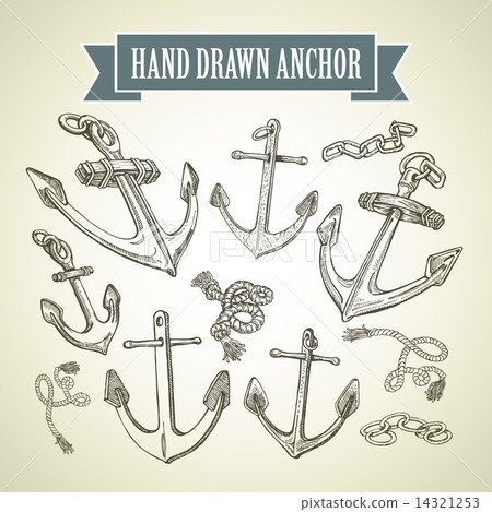 Hand drawn anchor. Set of vector illustrations Hand drawn anchor. Set of vector illustrations 14321253