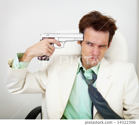 Tattered businessman in white suit with gun Tattered businessman in white suit with gun 14322306