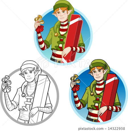 Christmas elf Caucasian boy with gift set Christmas elf Caucasian boy with gift set 14322938
