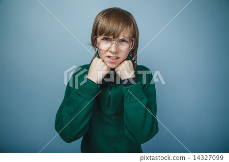 boy teenager European appearance in retro dress with glasses hol 14327099