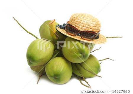 straw hat and sunglass with young coconut straw hat and sunglass with young coconut 14327950