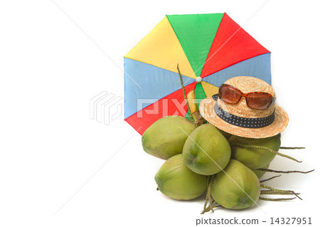 straw hat and sunglass with young coconut straw hat and sunglass with young coconut 14327951