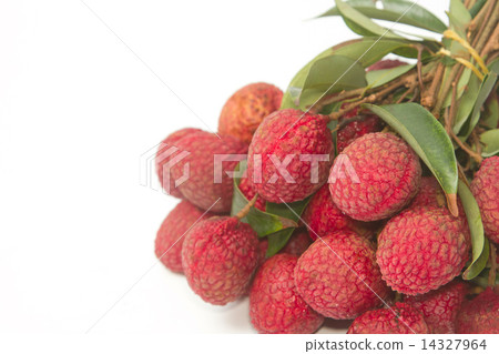 Fresh lychees with leaves 14327964