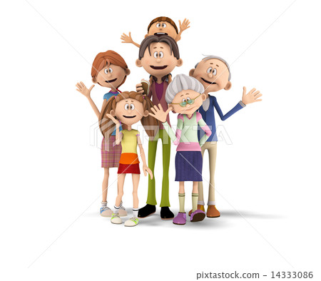 Three generations familiar 3DCG illustrations material waving hands 14333086