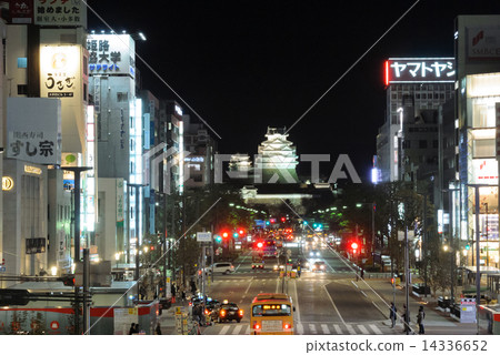 Night view of Himeji castle and Otemae street 14336652