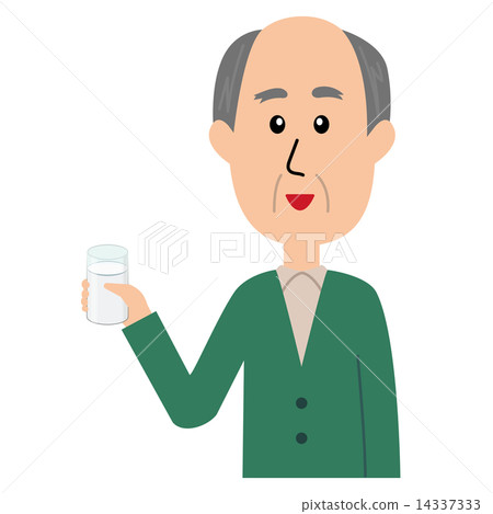 An elderly man holding a glass with milk in hand 14337333