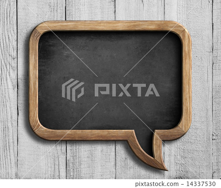 old chalkboard in shape of speech bubble on white wood 14337530