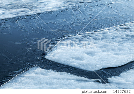 Ice fragments and thin layer of frozen river water 14337622