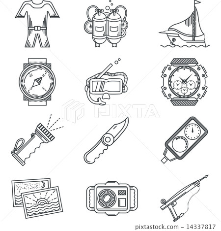Black line vector icon for snorkeling Black line vector icon for snorkeling 14337817