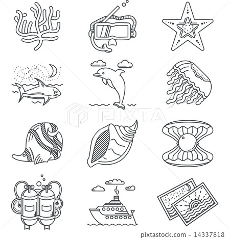 Black line vector icons for tropical rest Black line vector icons for tropical rest 14337818