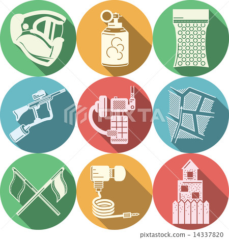 Flat colored icons vector collection for paintball Flat colored icons vector collection for paintball 14337820